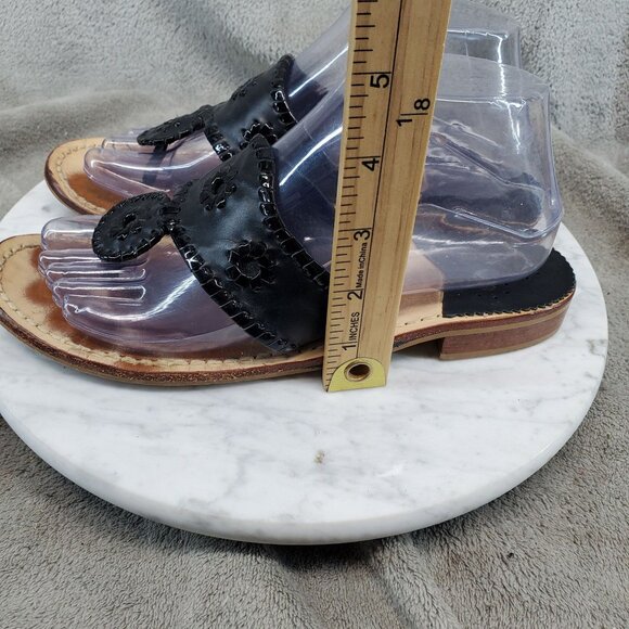 Jack Rogers Shoes Womens Size 8 Black Leather Palm Beach Thong Sandals - Picture 2 of 10